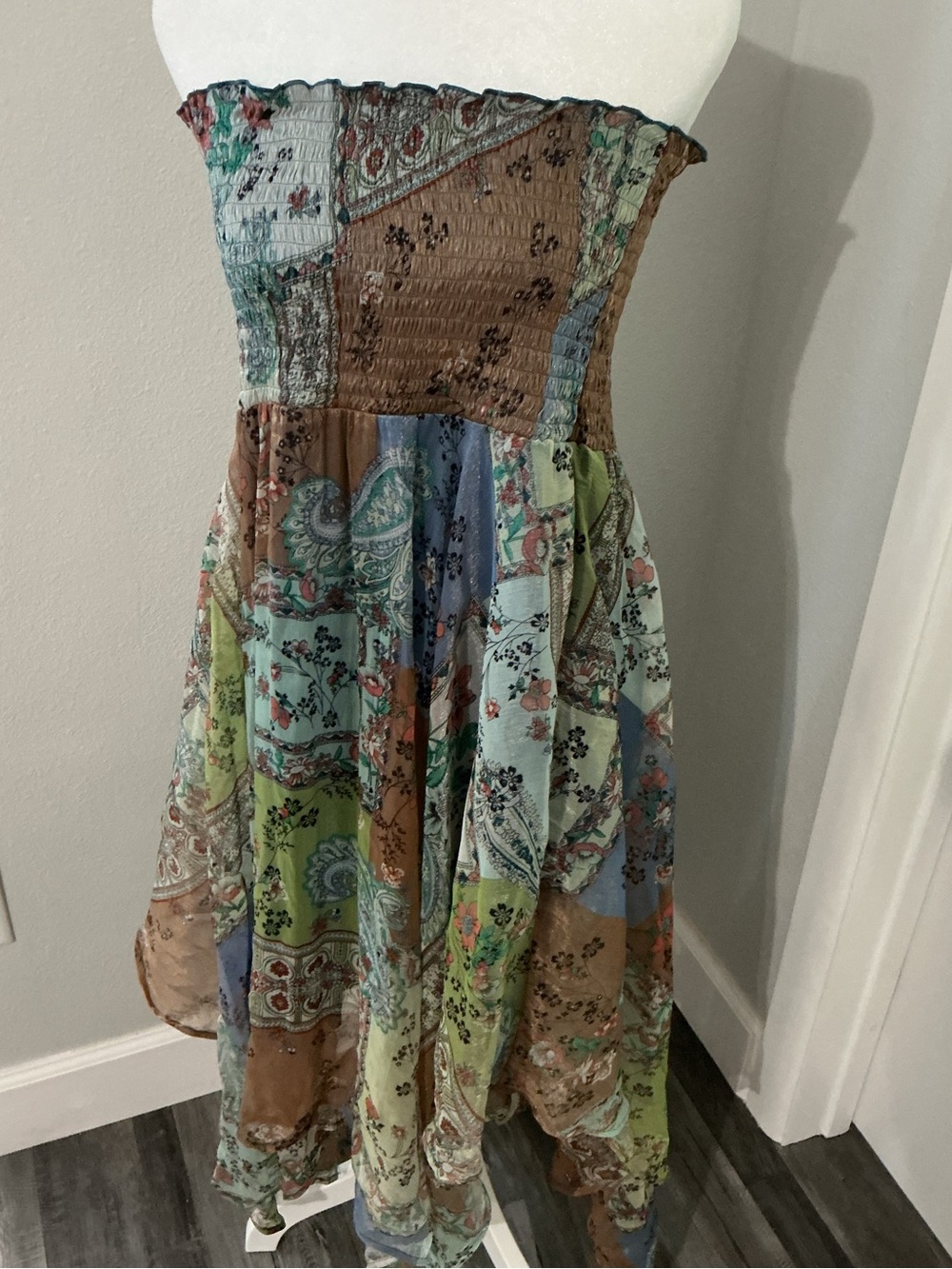 Funky People Patchwork Smocked Bandeau Midi Dress Size M